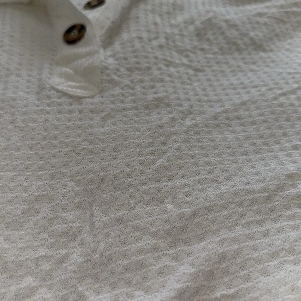 Forever 21 Soft White Waffle Knit Shirt Button Henley Long Sleeve Top_7